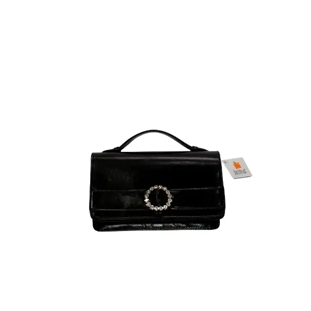 Black Crystal-Buckle Top-Handle Bag